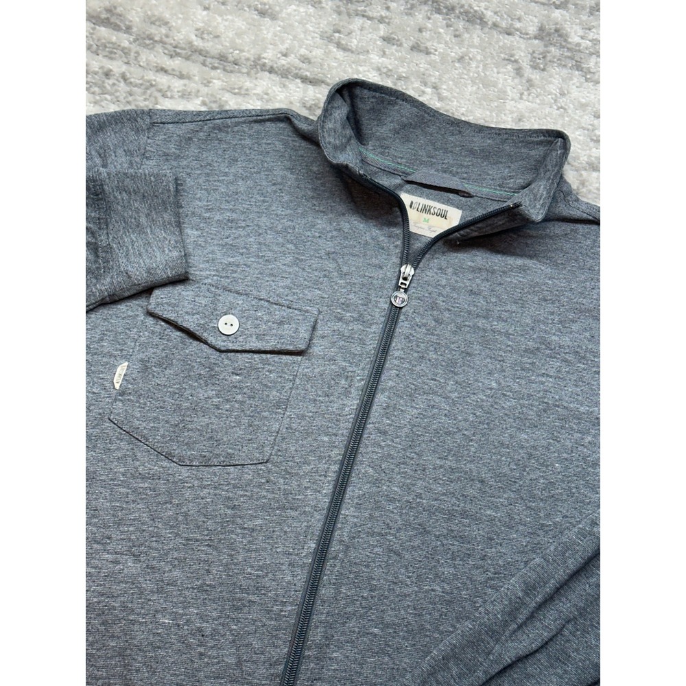 Linksoul Full Zip Jacket Mens Medium Gray Heathered Cotton‎ Blend Golf